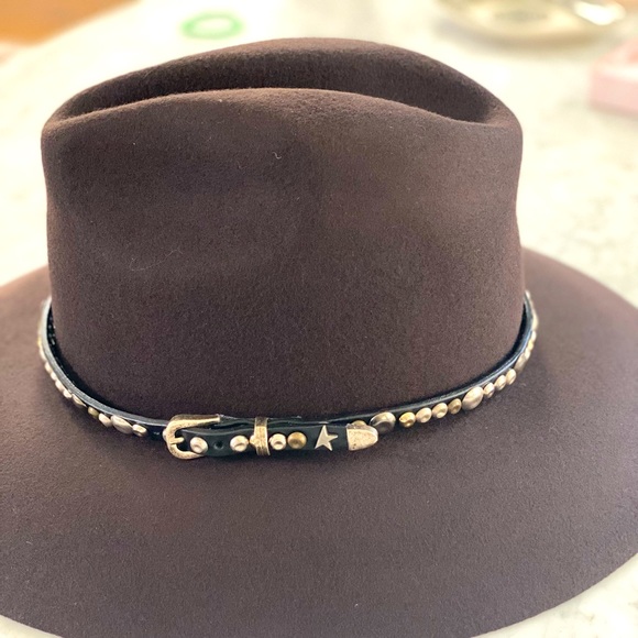 Golden Goose Coffee-brown Golden Collection Fedora hat with studded leather - Picture 6 of 6